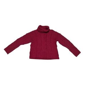 Carraig Donn Pure Wool Red Cable Knit Turtleneck Sweater Womens X-Large Ireland